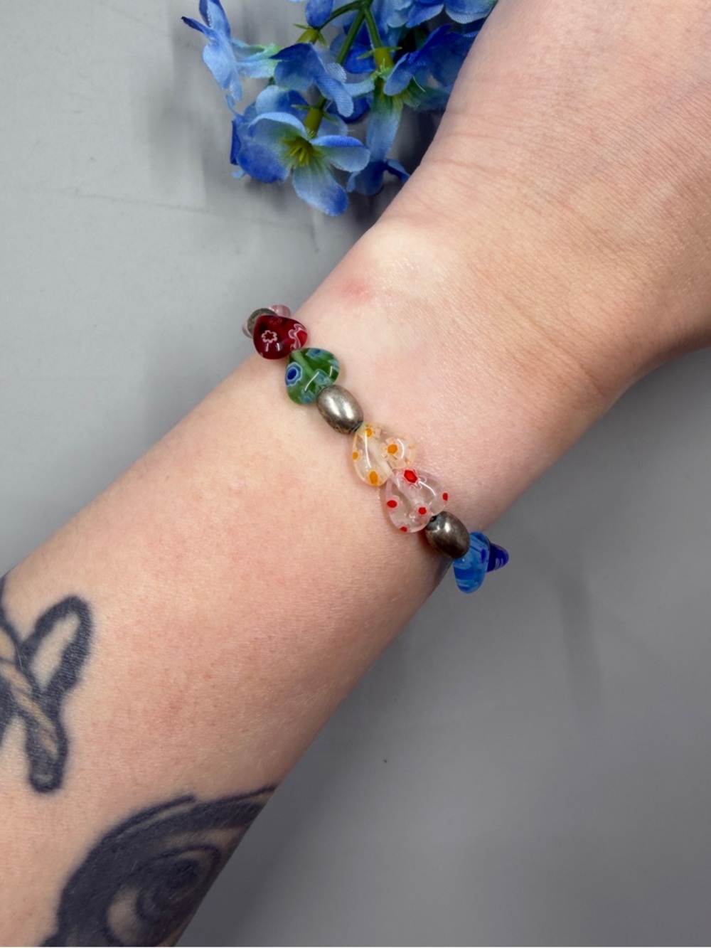 Handmade Multicolor Heart Shaped Glass Bead Bracelet